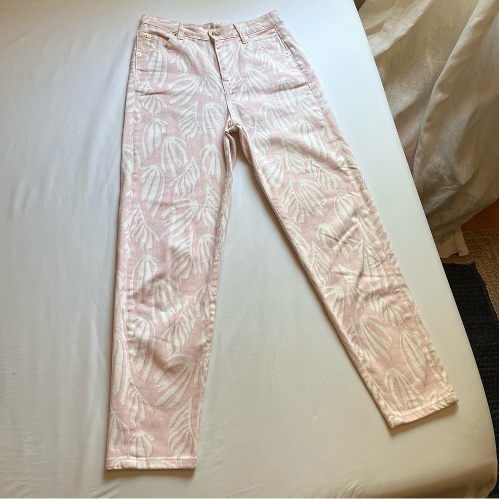 TEMPERLEY LONDON‎ light pink denim tropical print cropped tapered leg jeans